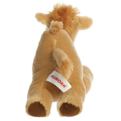 Rear view of the Camel plush showing its soft back, single hump, rear hooves, and a long tail with a fluffy tuft.