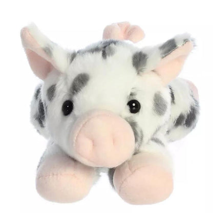 Front view of the adorable Aurora Spotted Piglet stuffed animal featuring a sweet face, dark eyes, soft ears, and a pink snout.
