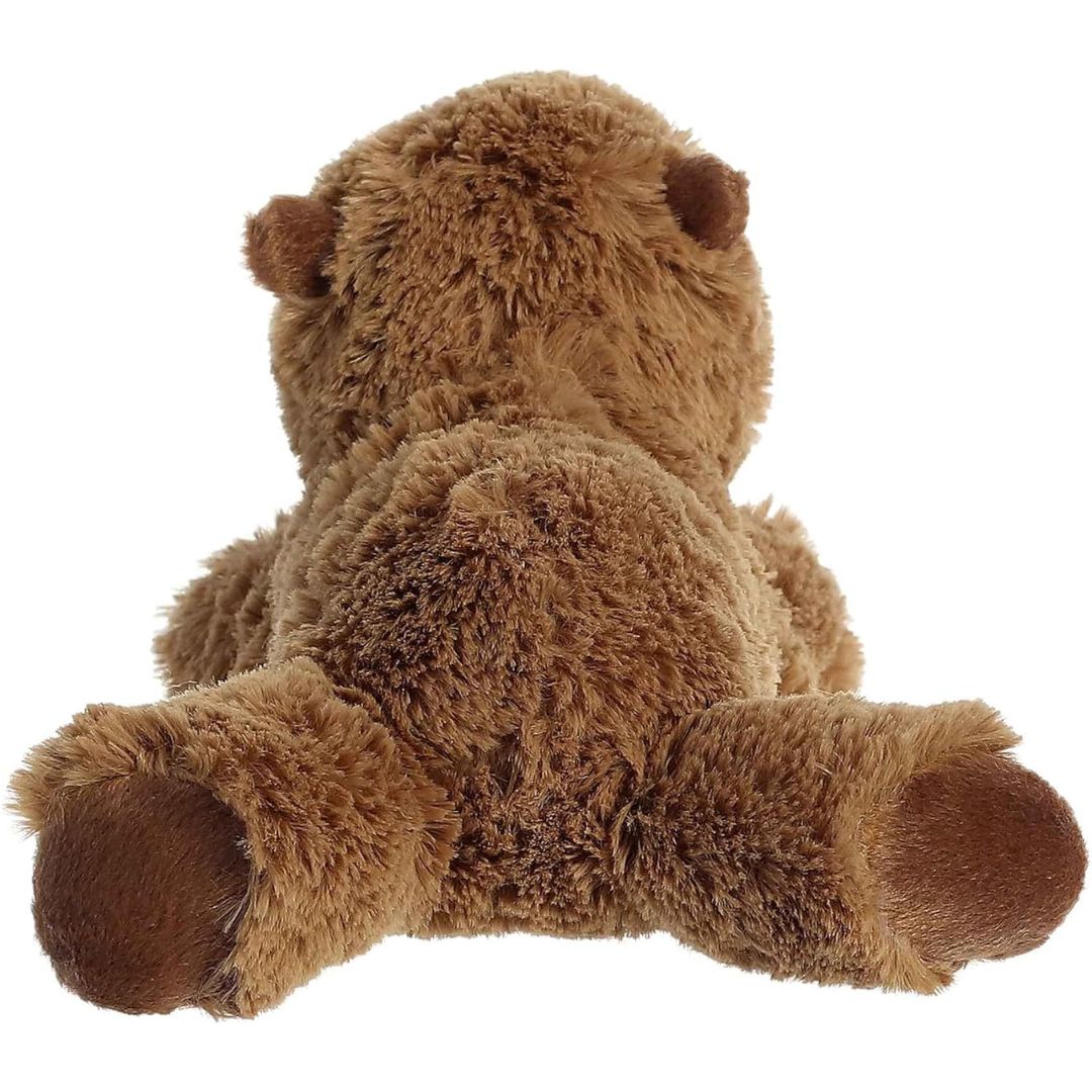 Back side showing the unique floppy resting pose of the Aurora Charlie Capybara plush toy.