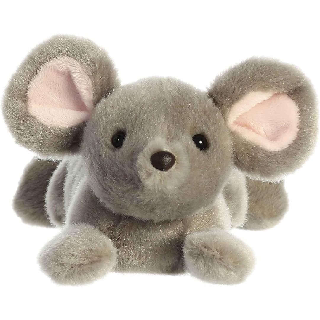 Straight-on front view of the mouse stuffed animal highlighting its sweet black nose, dark eyes, and soft pink-lined inner ears.