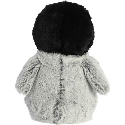 Rear view of the Pippin Penguin plush focusing on its soft grey back and rounded head.