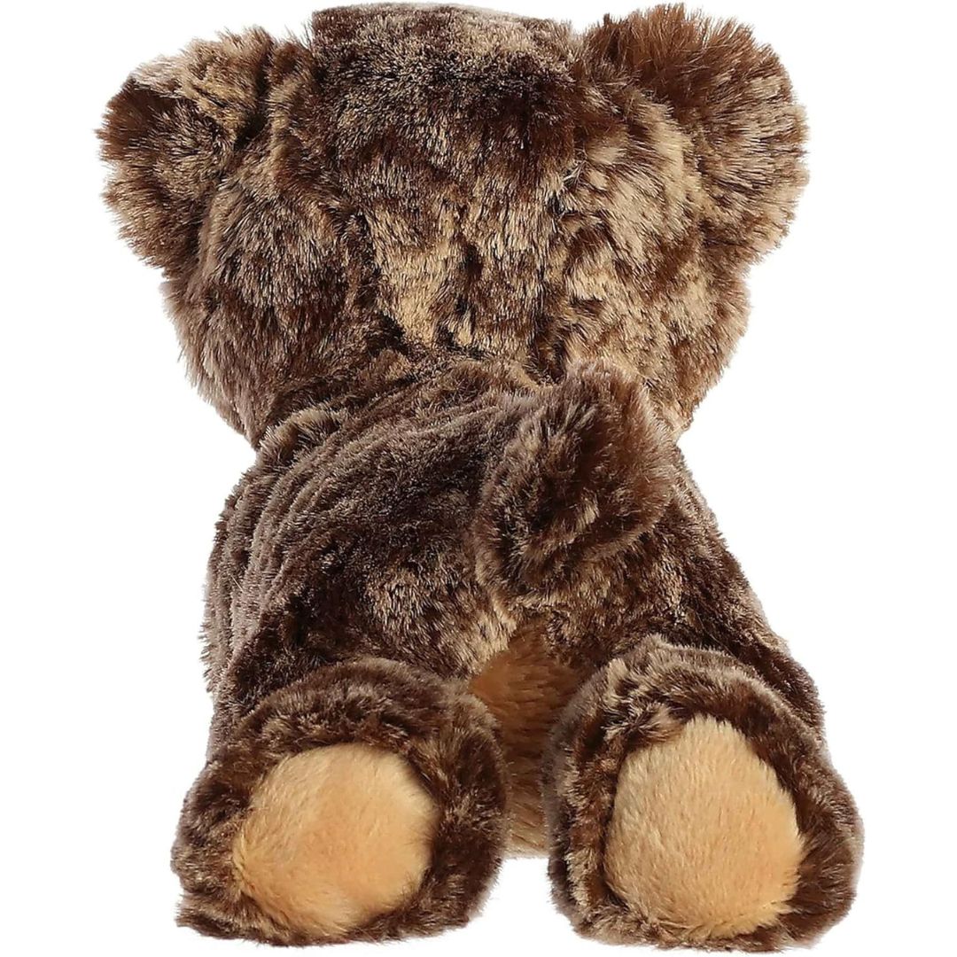 Back view of the cuddly Mini Flopsie bear stuffed animal showing its textured brown fur and little round tail.