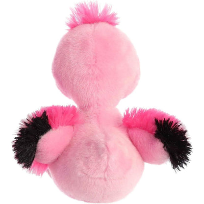 Rear view of the Fairy Flamingo plush highlighting the fluffy texture of its hot pink wings and rounded body.