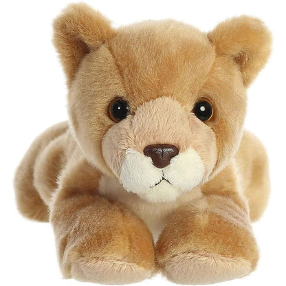 Straight-on front view of the lioness cub stuffed animal highlighting its sweet cream muzzle, brown nose, and dark eyes.