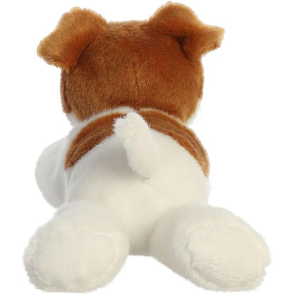 Rear view of the Jackie Russell plush showing its white back, a brown patch, and a cute perky white tail.