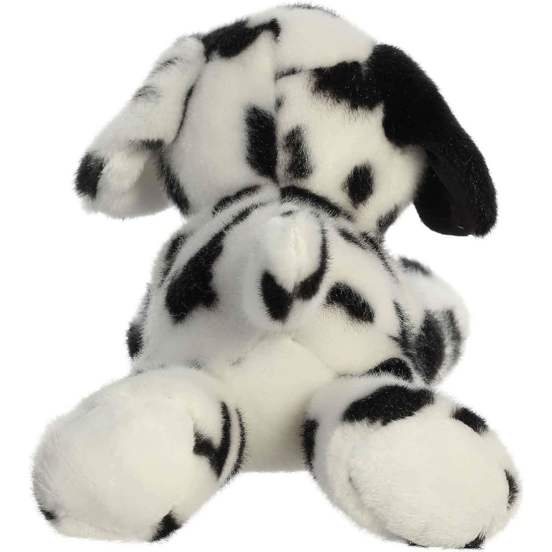 Back view of the cuddly Mini Flopsie dalmatian dog highlighting its spotted coat and little tail.