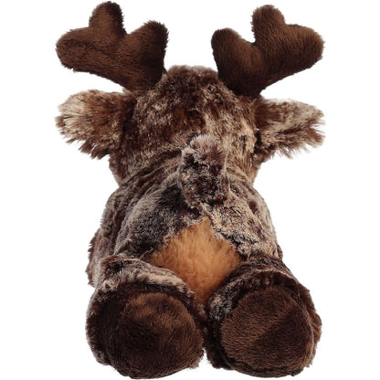 Back view of the Mini Flopsie Moose plush toy highlighting its speckled fur pattern, floppy hind legs, and a cute little tail.