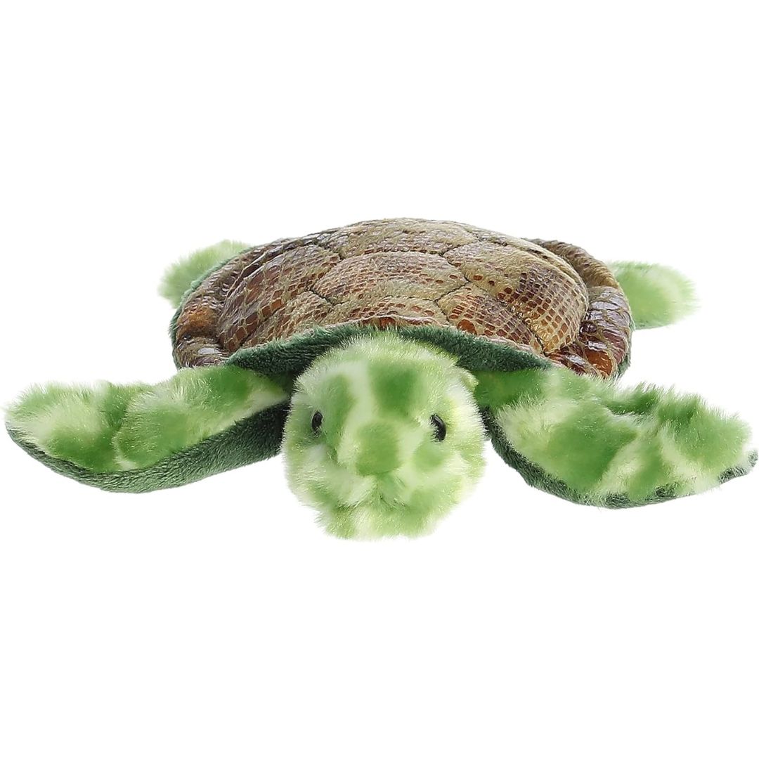 Front view of the adorable Aurora Splish Sea Turtle stuffed animal featuring a sweet green face, dark eyes, and outstretched front flippers.
