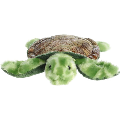 Front view of the adorable Aurora Splish Sea Turtle stuffed animal featuring a sweet green face, dark eyes, and outstretched front flippers.
