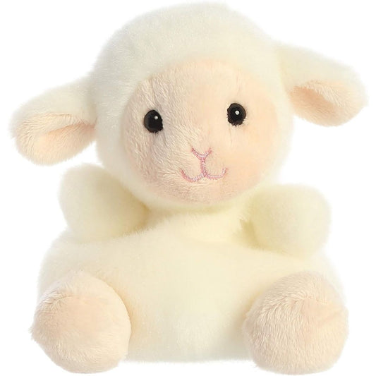 Front view thumbnail of the cute Woolly Lamb plush sitting straight, highlighting its dark safety eyes, pink stitched nose, and small outstretched paws.