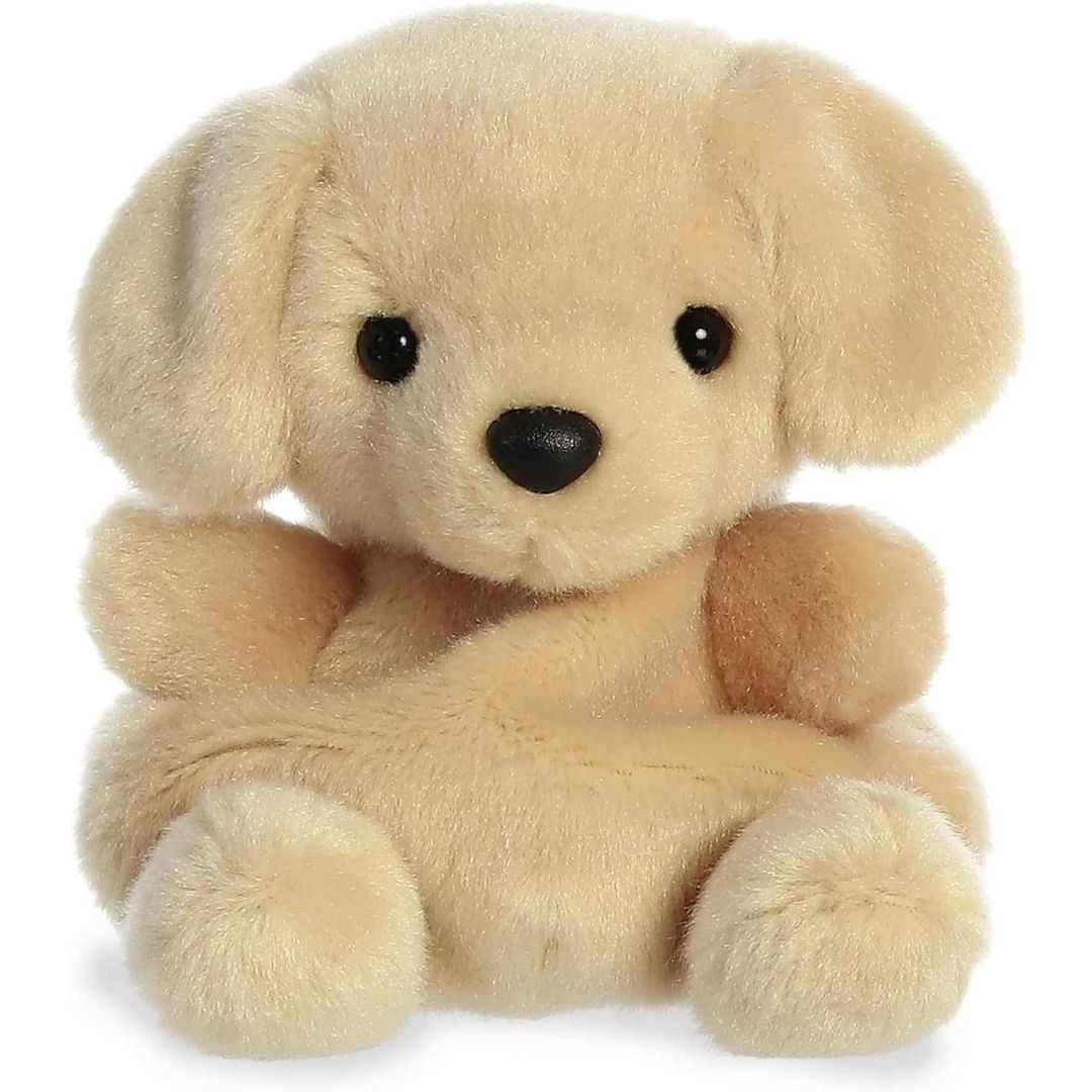 Front view thumbnail of the cute Sunny Lab plush sitting straight, highlighting its dark safety eyes, black button nose, and tiny tan paws.