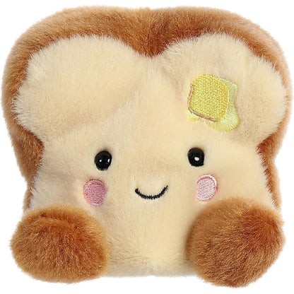 Front view thumbnail of the cute Buttery Toast plush sitting straight, highlighting its dark safety eyes, small stitched grin, and tiny golden-brown plush feet.