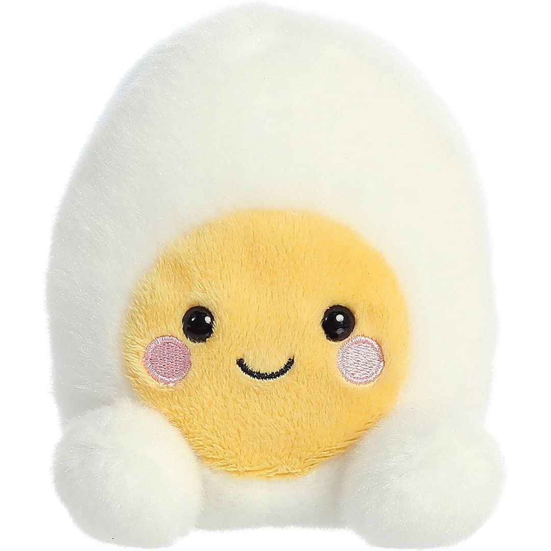 Front view thumbnail of the cute Bobby Egg plush sitting straight, highlighting its dark safety eyes, stitched grin, rosy cheeks, and small white feet.