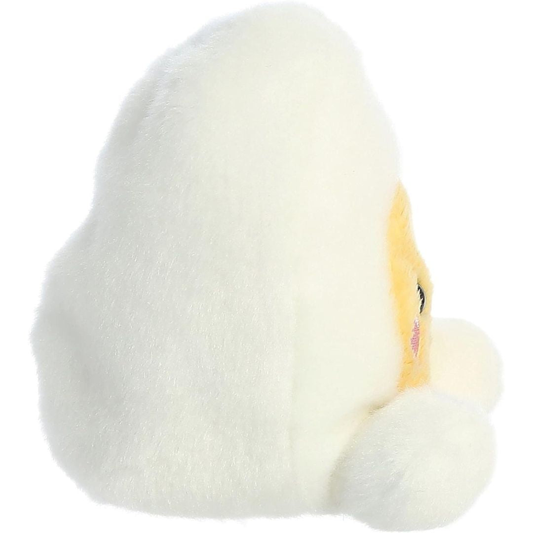 Side profile view thumbnail of the mini egg plush showcasing its curved white profile and plush seated base.