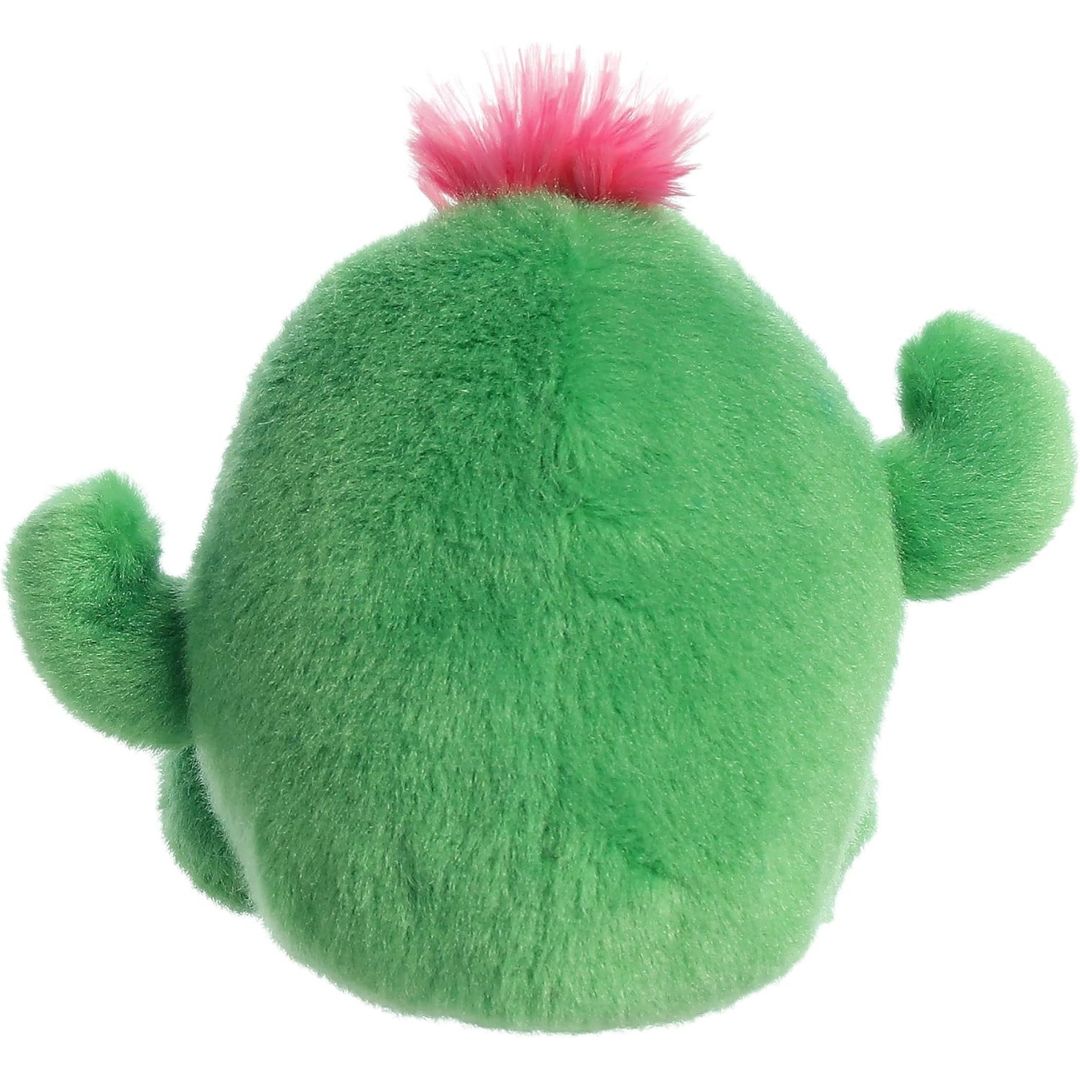 Rear view thumbnail of the Aurora cactus stuffed toy displaying its smooth, solid green plush backing and bright pink top bloom.