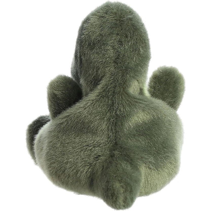 Back view of the Aurora Palm Pals dinosaur plush toy showing its solid soft dark green back and cute little tail.