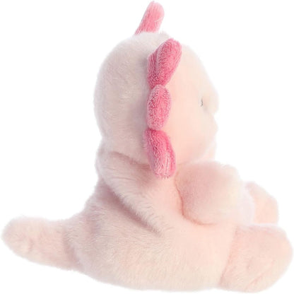 Side profile view thumbnail of the mini axolotl plush showcasing its rounded back profile, head gills, and a distinct plush tail extending behind.
