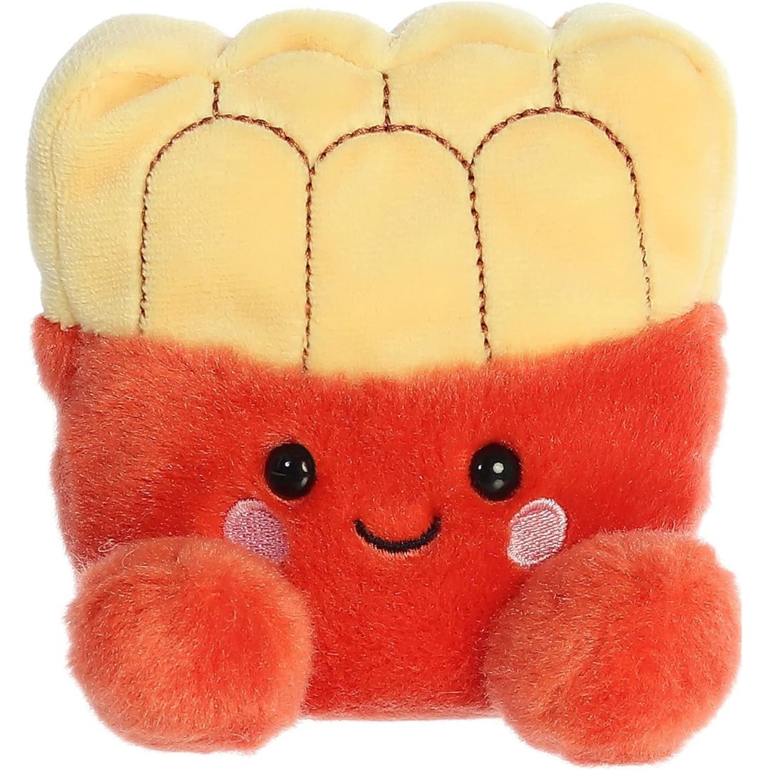 Front view thumbnail of the cute Frenchy Fries plush sitting straight, highlighting its dark safety eyes, small stitched grin, and tiny red plush feet.
