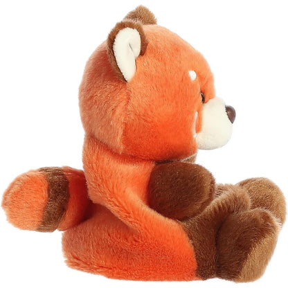 Side profile view thumbnail of the mini red panda plush showcasing its sloped rust-colored back, dark limbs, and a thick plush tail extending from the back.