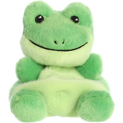 Front view thumbnail of the cute Ribbits Frog plush sitting straight, highlighting its dark safety eyes, tiny embroidered nostrils, and small green plush limbs.
