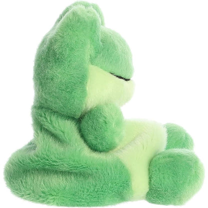Side profile view thumbnail of the mini frog plush showcasing its rounded back profile, pale green chin, and soft seated posture.