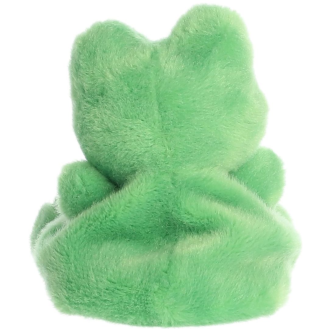 Rear view thumbnail of the Aurora frog stuffed toy displaying its smooth, solid green plush backing and relaxed understuffed shape.