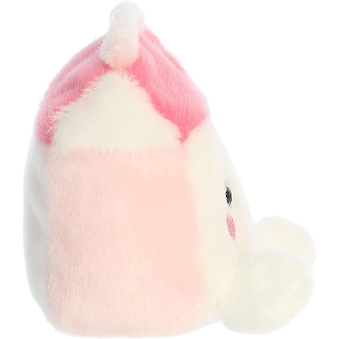 Side profile view thumbnail of the mini milk carton plush showcasing its sloped pink roof line, soft pink side panel, and seated posture.