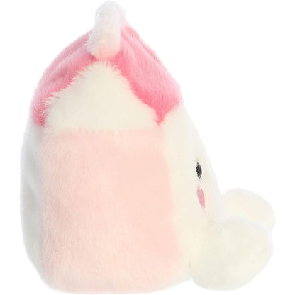 Side profile view thumbnail of the mini milk carton plush showcasing its sloped pink roof line, soft pink side panel, and seated posture.