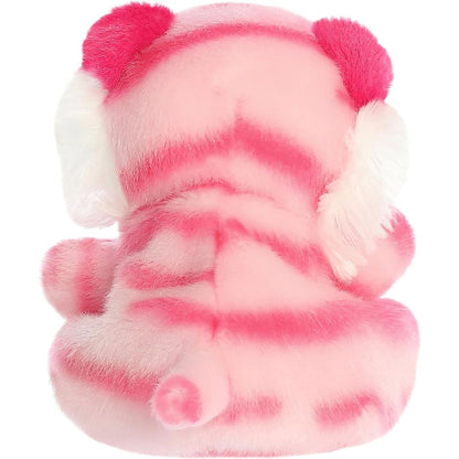 Back view of the soft rose pink and white striped Palm Pals tiger stuffed animal.