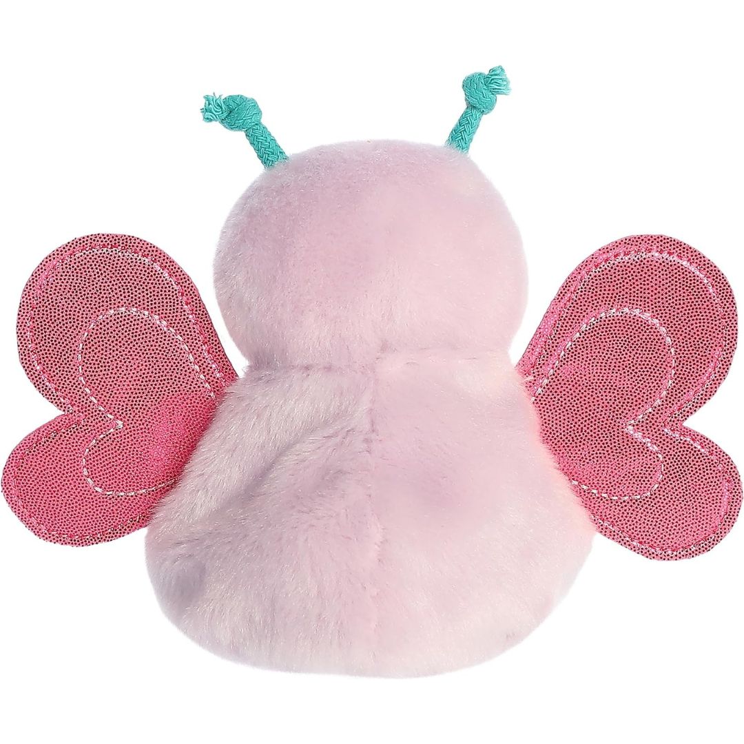 Rear view thumbnail of the Aurora butterfly stuffed toy displaying its smooth pink back and outspread shimmering pink wings.