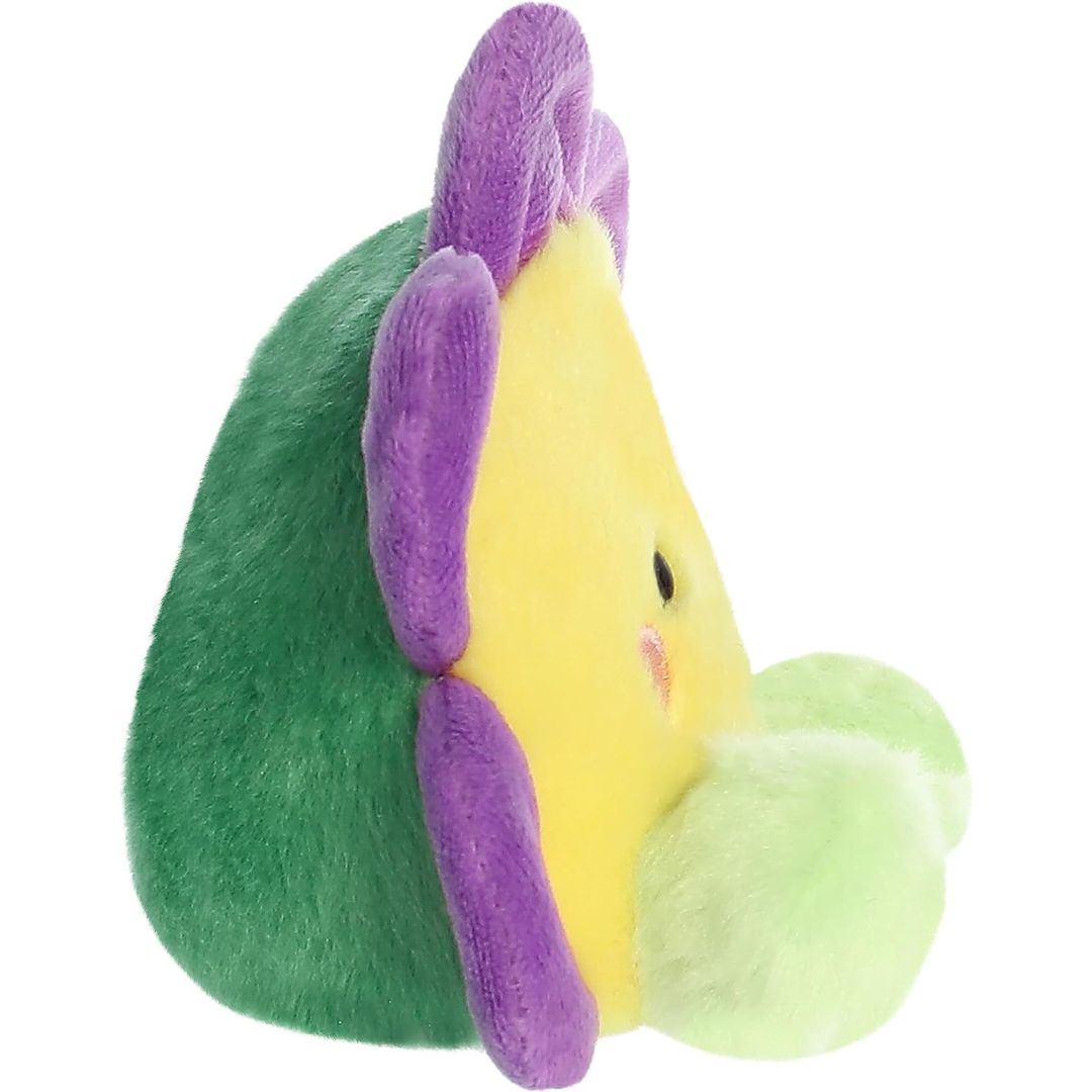 Side profile view thumbnail of the mini flower plush showcasing its green backing profile and layered purple petals.