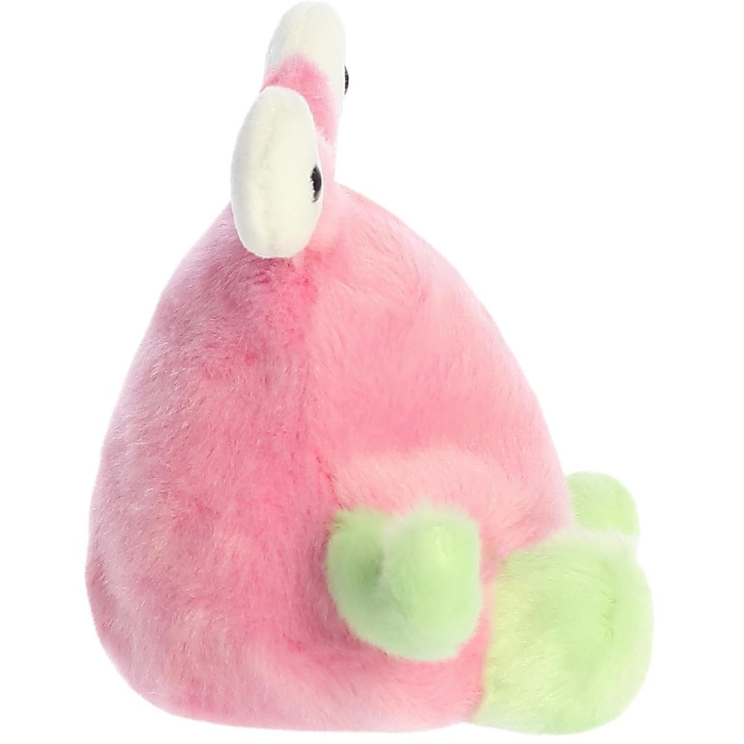 Side profile view thumbnail of the mini alien plush showcasing its rounded pink body profile and upright eye stalk posture.