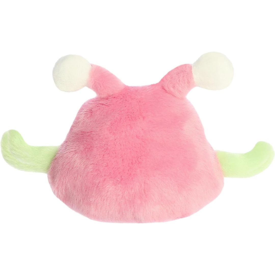 Rear view thumbnail of the Aurora alien stuffed toy displaying its smooth, solid pink plush back and extended green arms.