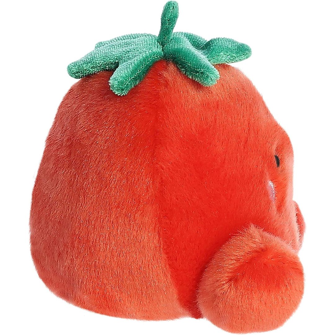 Side profile view thumbnail of the mini tomato plush showcasing its plump rounded profile and soft seated posture.