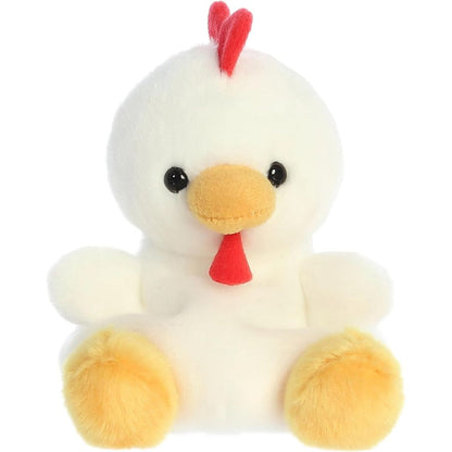 Front view of the 5-inch Aurora Palm Pals Cooper Chicken white stuffed toy with a red comb and orange feet.