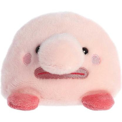 Front view thumbnail of the cute Bart Blobfish plush sitting straight, highlighting its dark safety eyes, rosy pink cheeks, and embroidered dark pink mouth.