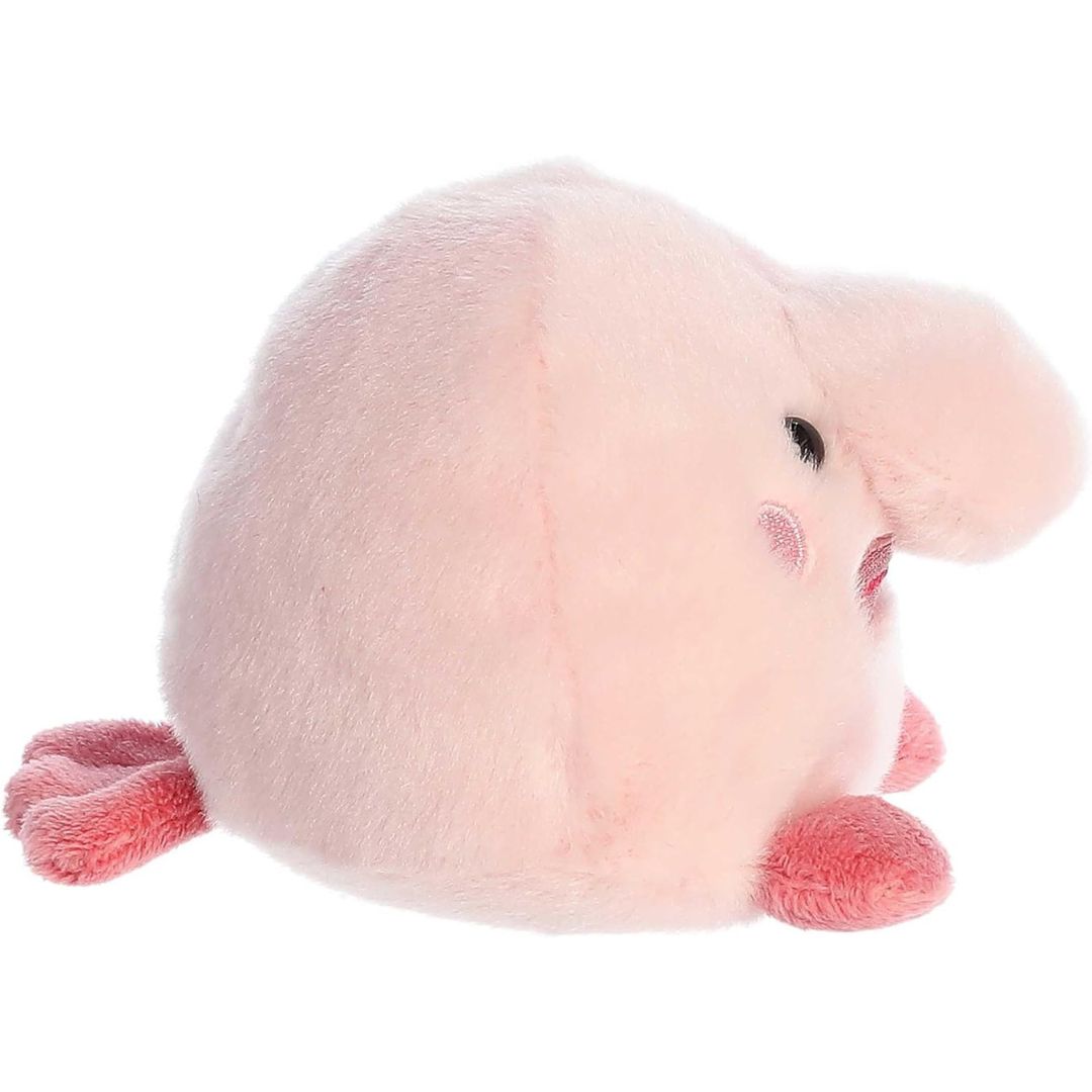 Side profile view thumbnail of the mini blobfish plush showcasing its thick bulbous nose profile and a small pink side fin.