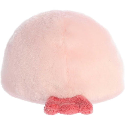 Rear view thumbnail of the Aurora blobfish stuffed toy displaying its smooth, solid pastel pink backing and a small dark pink tail fin at the base.