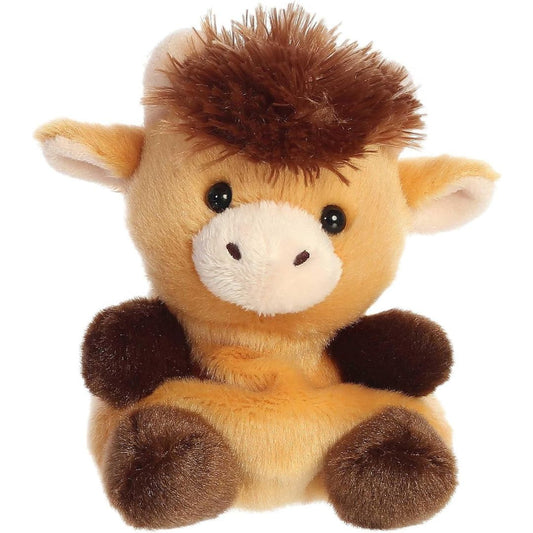 Front view thumbnail of the cute Hubert Highland Cow plush sitting straight, highlighting its dark safety eyes, cream muzzle, and symmetrical ears.