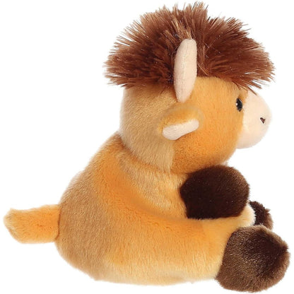 Side profile thumbnail of the mini cow plush showcasing its rounded back, dark brown hoof profile, and small tan tail.