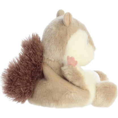 Side profile thumbnail of the mini squirrel plush showcasing its rounded head, soft seated profile, and large bushy brown tail.