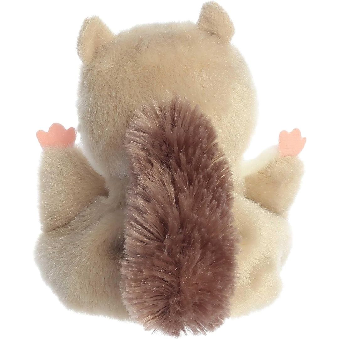 Rear view thumbnail of the Aurora flying squirrel stuffed toy displaying its smooth grey back and prominent, fluffy brown plush tail.