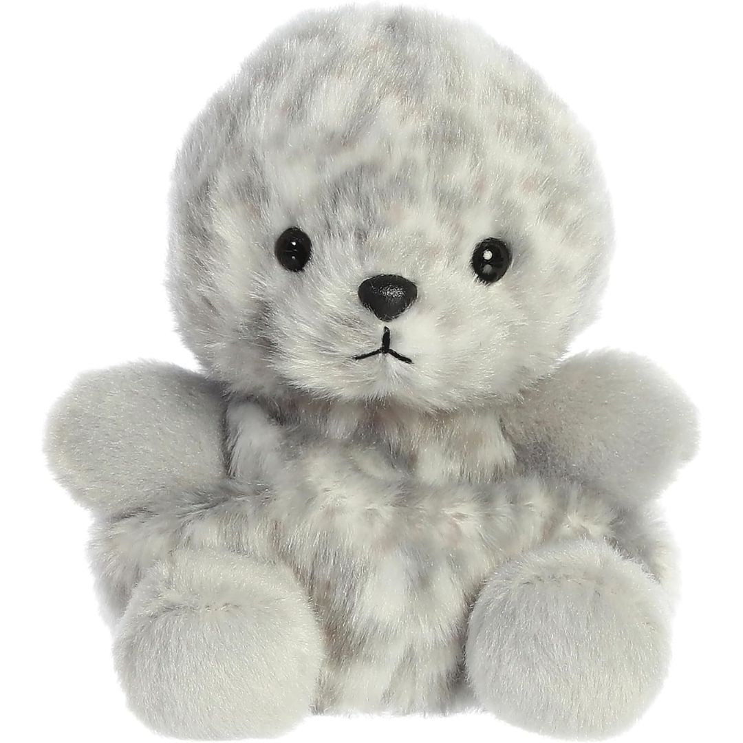 Front view of the adorable Aurora Marina Harbor Seal stuffed animal featuring a sweet face, dark eyes, and a cute black nose.