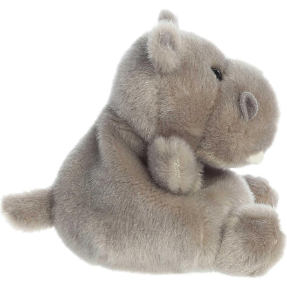 Side profile view of the Palm Pals Hippo plush highlighting its round, perfectly squishy bean-weighted body and prominent snout.