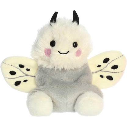 Front view thumbnail of the cute Astra Moth plush sitting straight, highlighting its dark safety eyes, stitched smile, rosy cheeks, and symmetrical spotted wings.