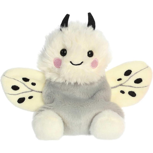 Front view thumbnail of the cute Astra Moth plush sitting straight, highlighting its dark safety eyes, stitched smile, rosy cheeks, and symmetrical spotted wings.