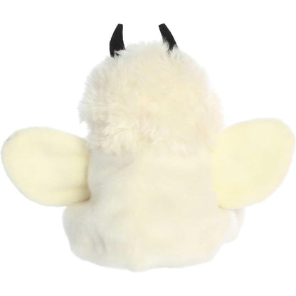 Rear view thumbnail of the Aurora moth stuffed toy displaying its fluffy white backing and outspread light-yellow wings.
