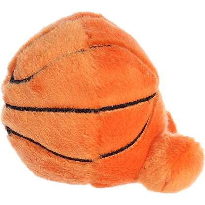 Side profile view of the Palm Pals Basketball plush highlighting its perfectly squishy round body and embroidered black seams.