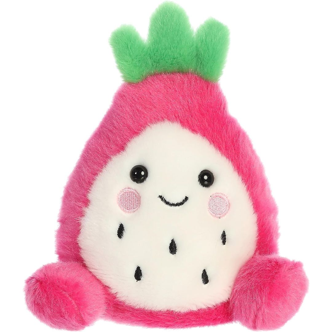 Front view thumbnail of the cute Rhys Dragon Fruit plush sitting straight, highlighting its friendly expression, rosy pink cheeks, and small pink feet.