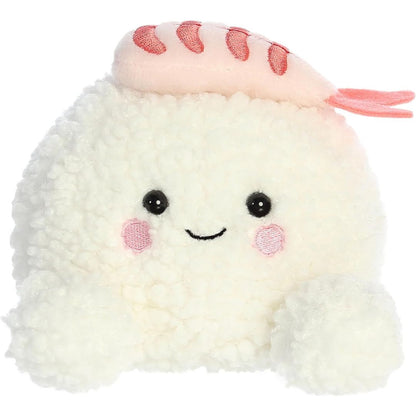 Front view thumbnail of the cute Ebi Shrimp Sushi plush sitting straight, highlighting its friendly expression, rosy pink cheeks, and small white feet.